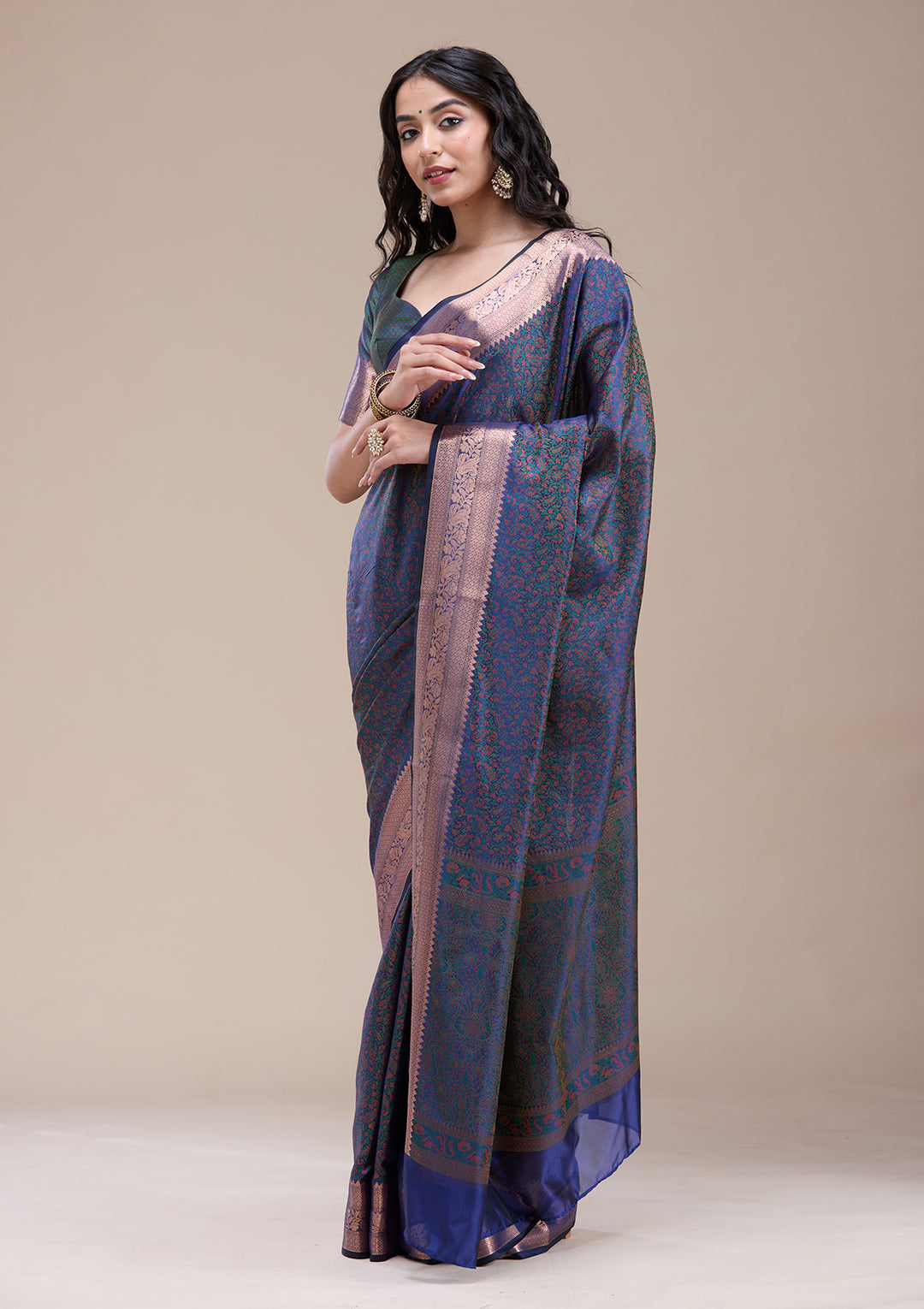 Peacock Blue  Zariwork (Gold) Banarasi Silk Saree