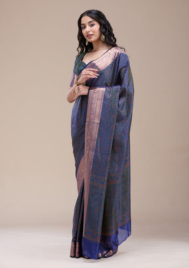 Peacock Blue  Zariwork (Gold) Banarasi Silk Saree