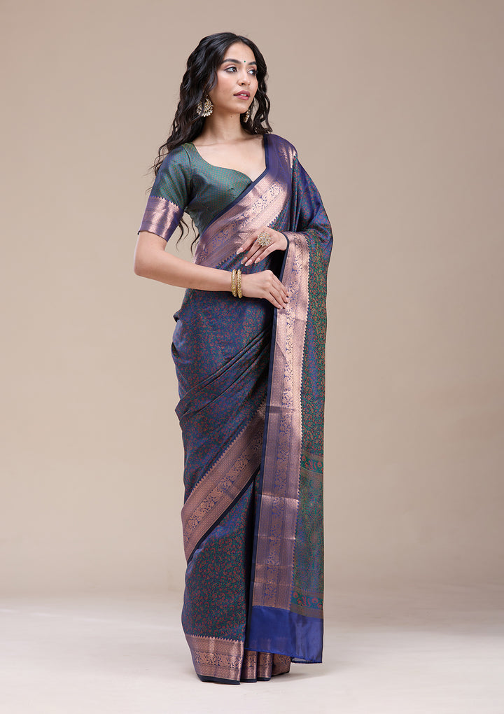 Peacock Blue  Zariwork (Gold) Banarasi Silk Saree