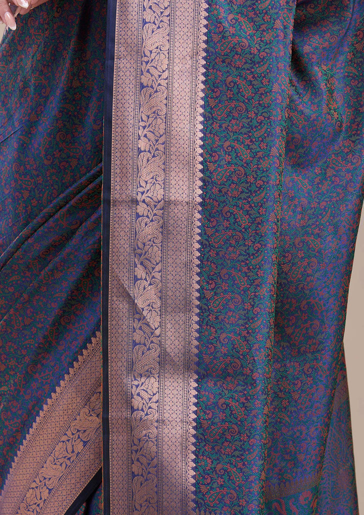 Peacock Blue  Zariwork (Gold) Banarasi Silk Saree