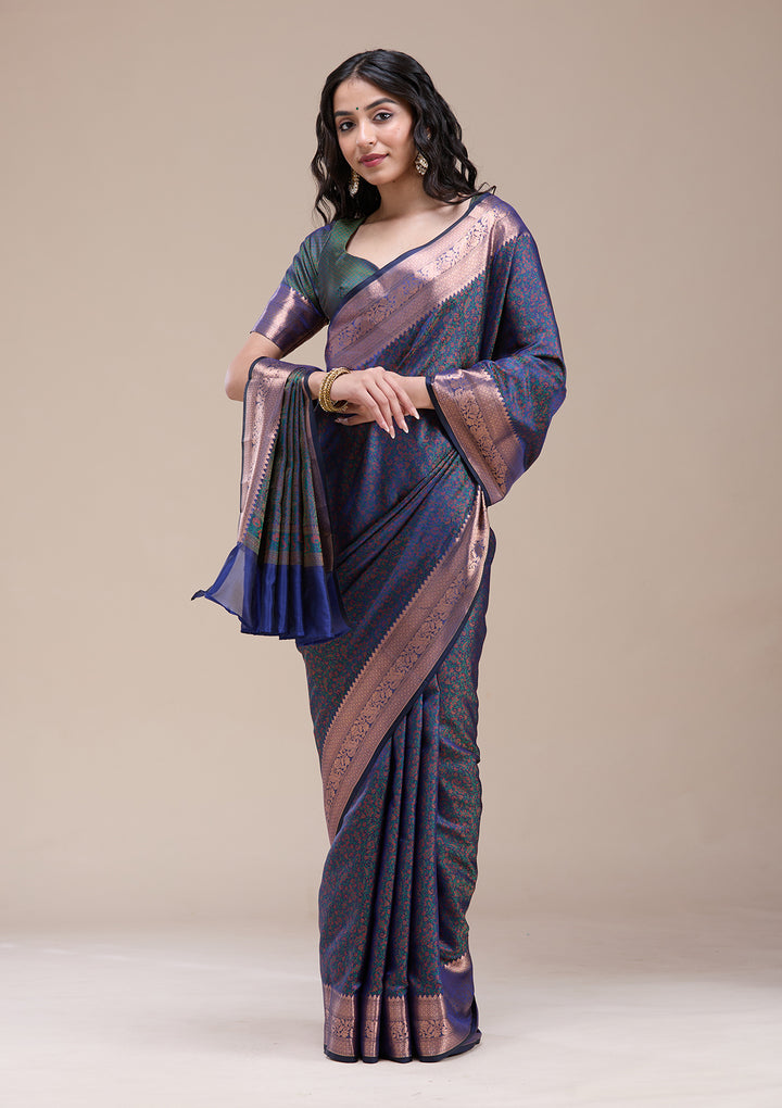 Peacock Blue  Zariwork (Gold) Banarasi Silk Saree