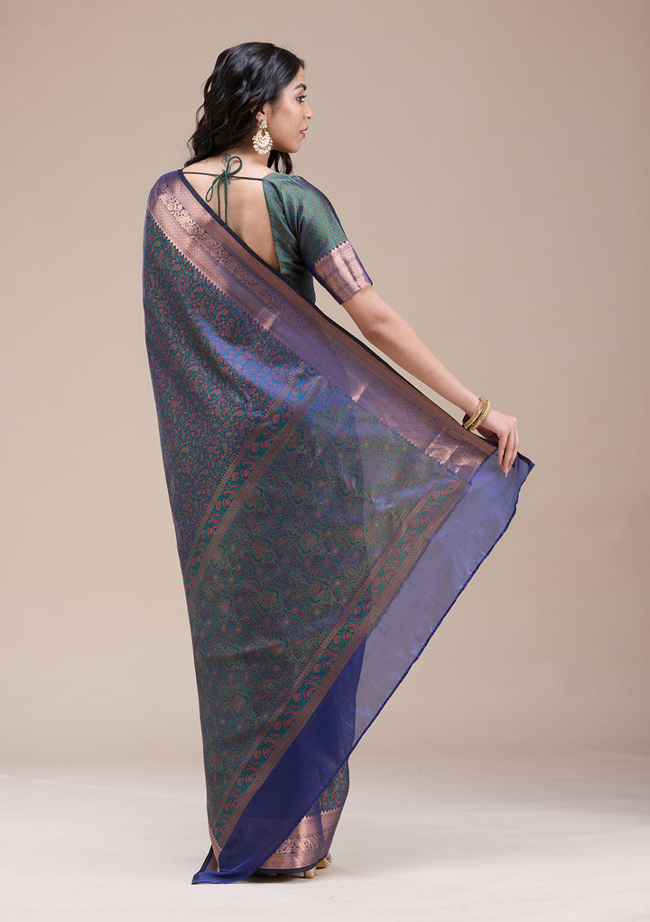 Peacock Blue  Zariwork (Gold) Banarasi Silk Saree