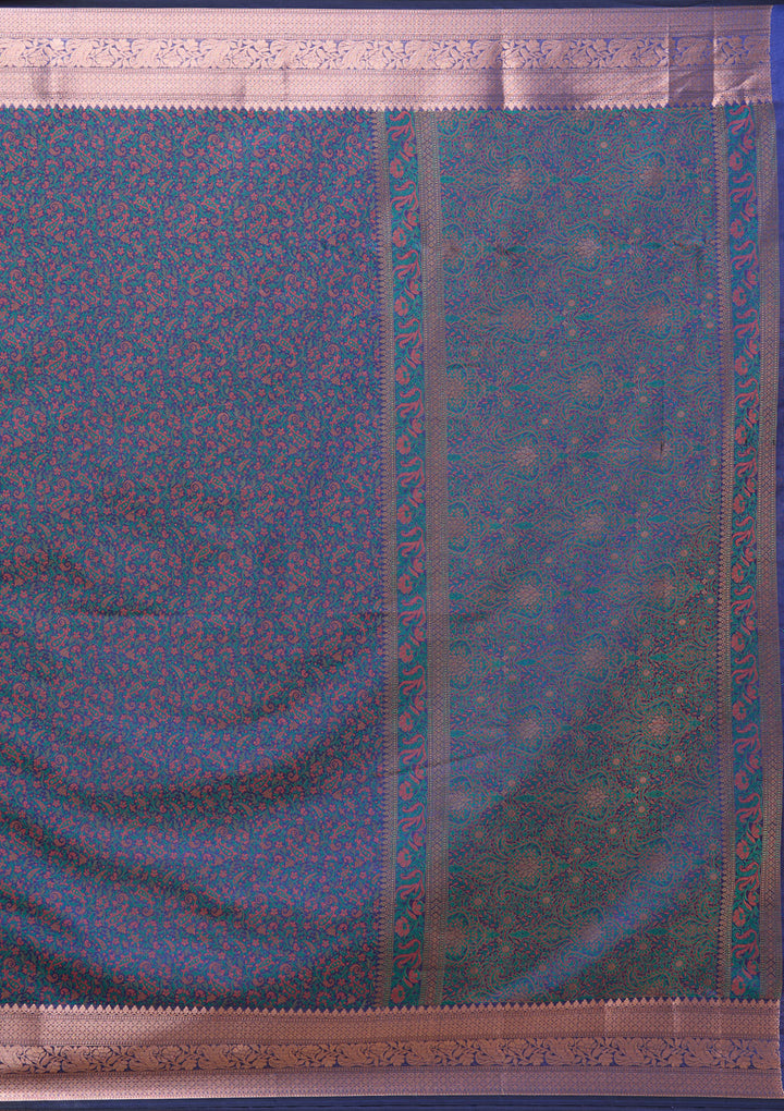 Peacock Blue  Zariwork (Gold) Banarasi Silk Saree