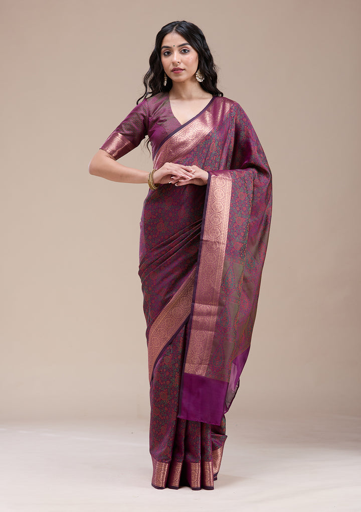 Purple Zariwork (Gold) Banarasi Silk Saree
