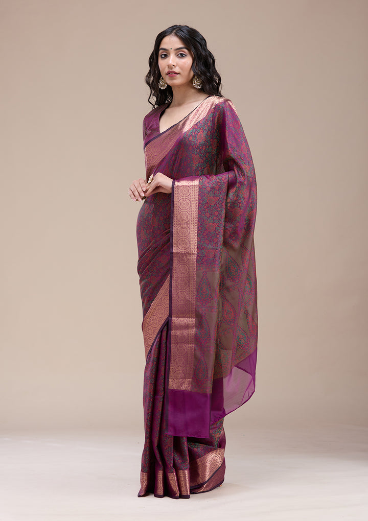 Purple Zariwork (Gold) Banarasi Silk Saree