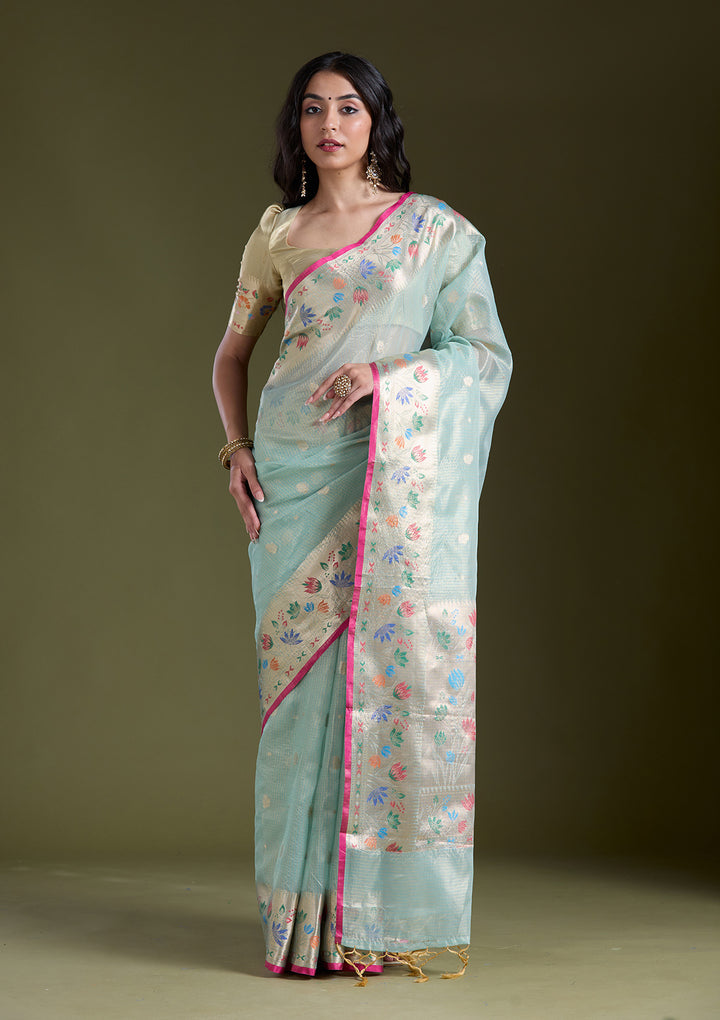 Sea Green  Zariwork (Gold) Banarasi Silk Saree