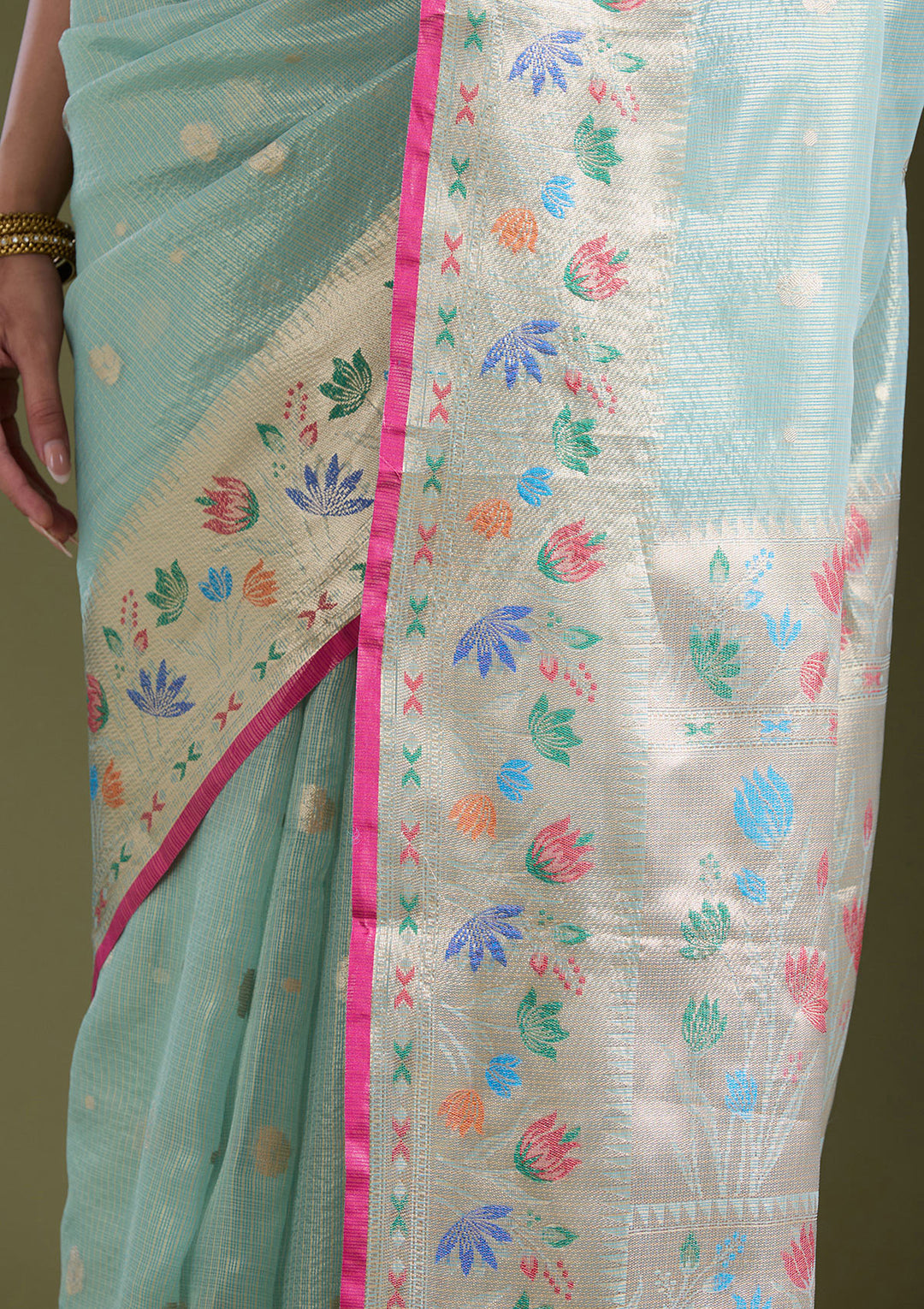 Sea Green  Zariwork (Gold) Banarasi Silk Saree