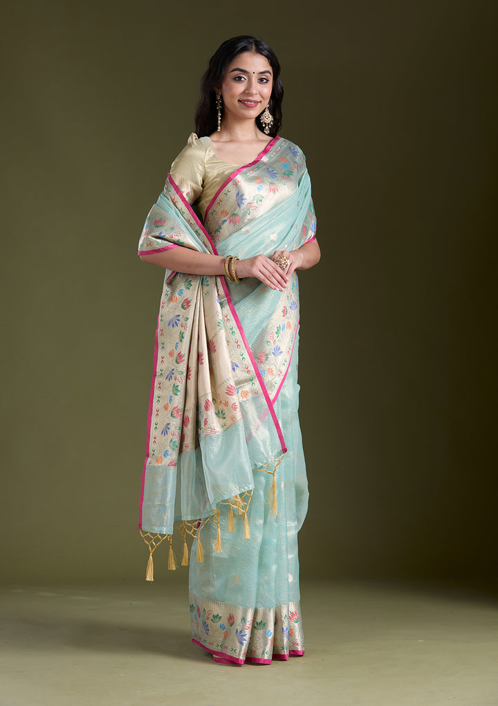 Sea Green  Zariwork (Gold) Banarasi Silk Saree