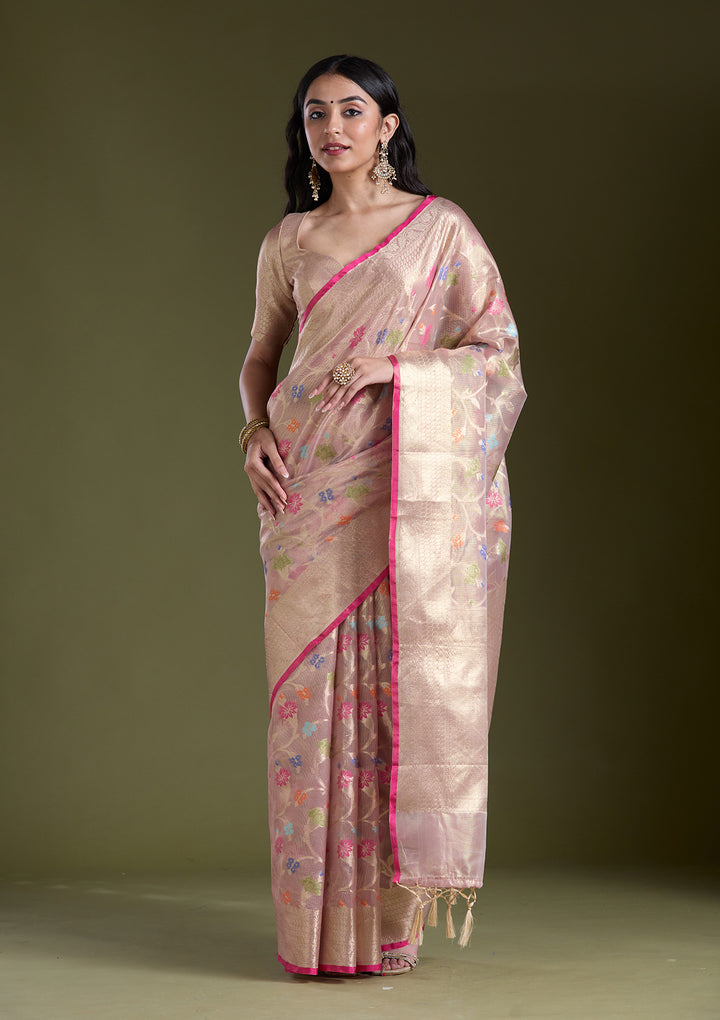 Onion Pink  Zariwork (Gold) Banarasi Silk Saree