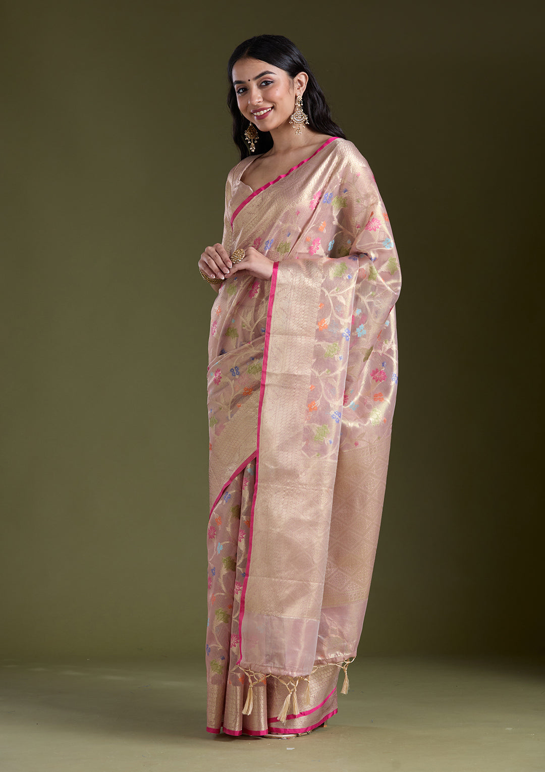 Onion Pink  Zariwork (Gold) Banarasi Silk Saree