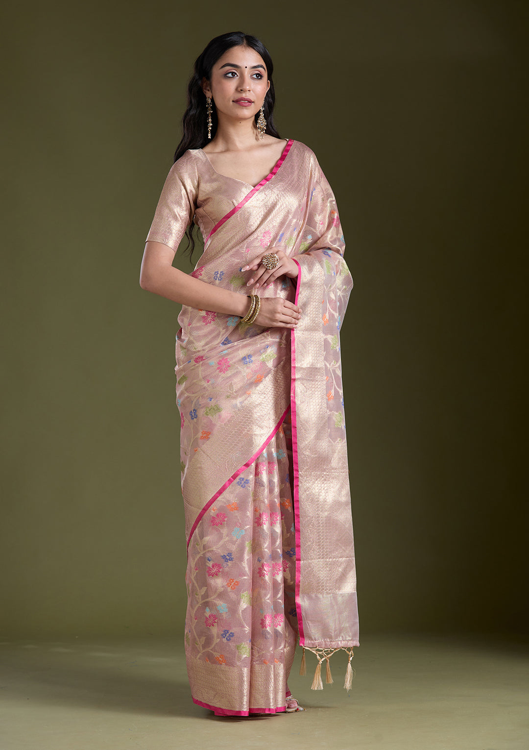 Onion Pink  Zariwork (Gold) Banarasi Silk Saree