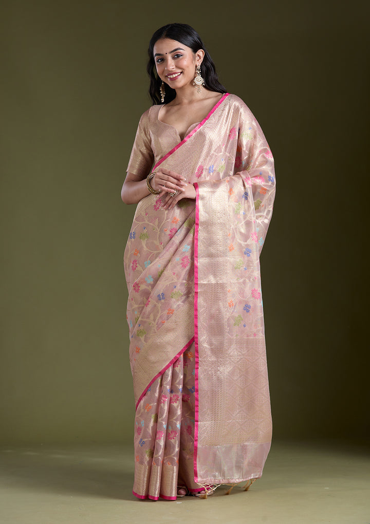 Onion Pink  Zariwork (Gold) Banarasi Silk Saree