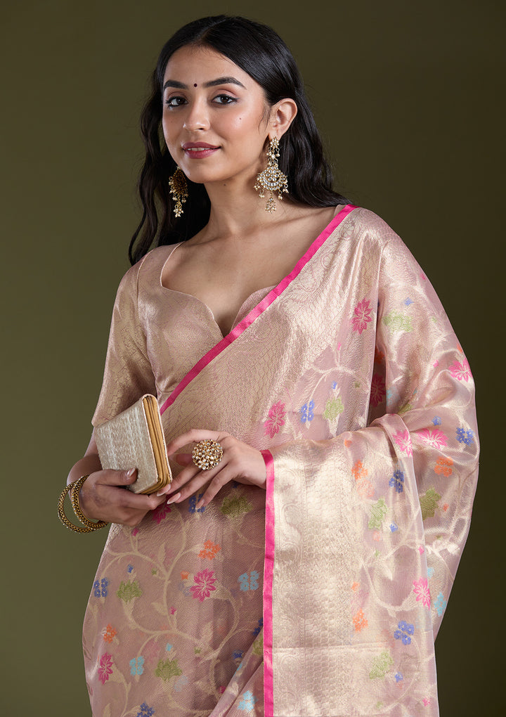Onion Pink  Zariwork (Gold) Banarasi Silk Saree