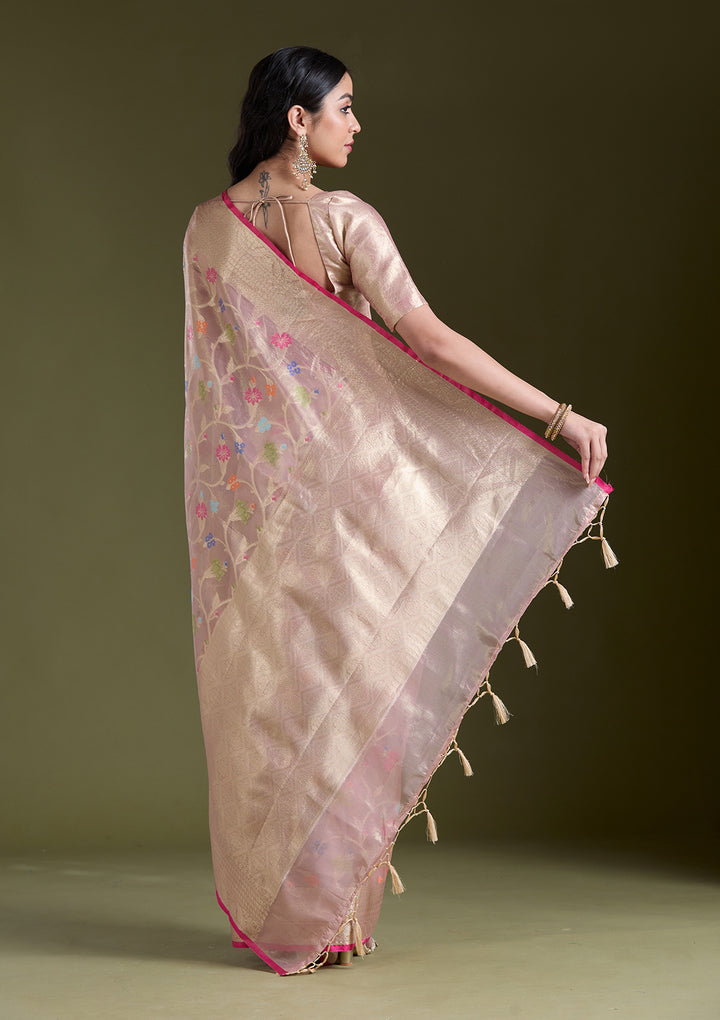 Onion Pink  Zariwork (Gold) Banarasi Silk Saree