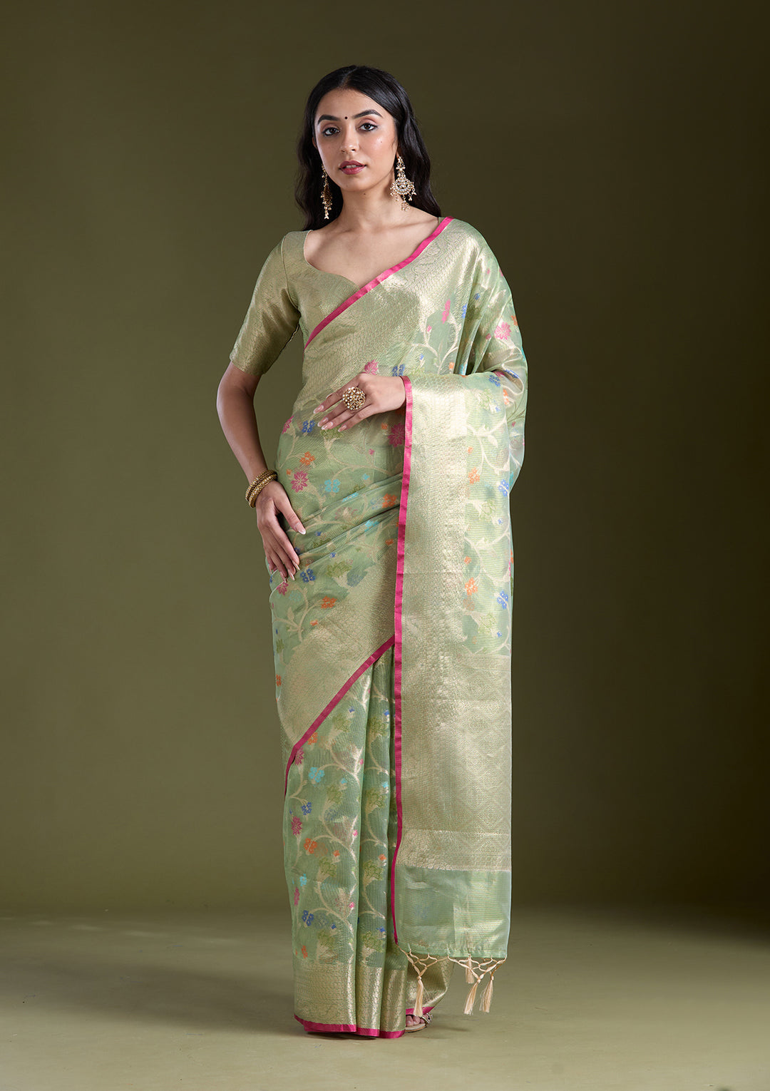 Pista Green  Zariwork (Gold) Banarasi Silk Saree