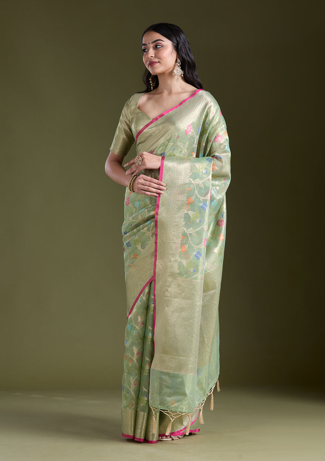 Pista Green  Zariwork (Gold) Banarasi Silk Saree