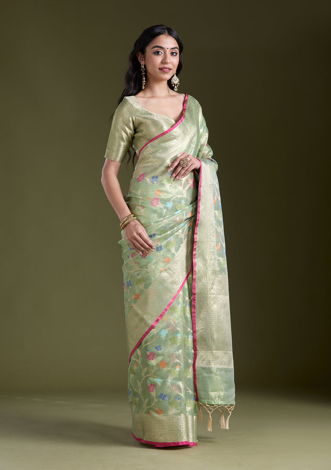 Pista Green  Zariwork (Gold) Banarasi Silk Saree