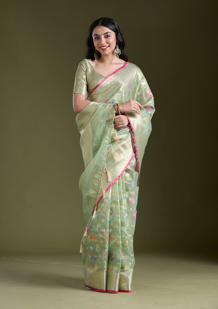 Pista Green  Zariwork (Gold) Banarasi Silk Saree