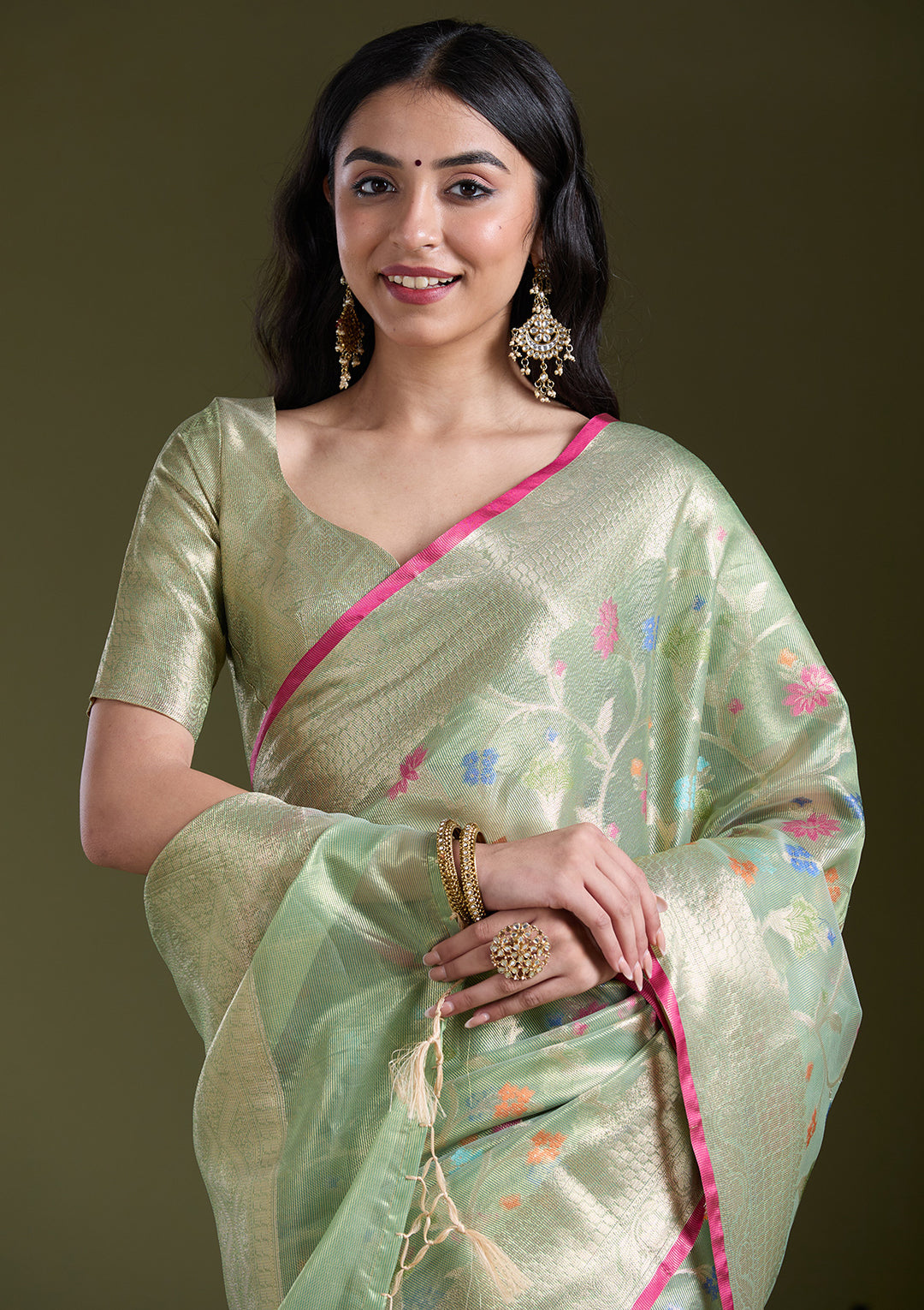 Pista Green  Zariwork (Gold) Banarasi Silk Saree
