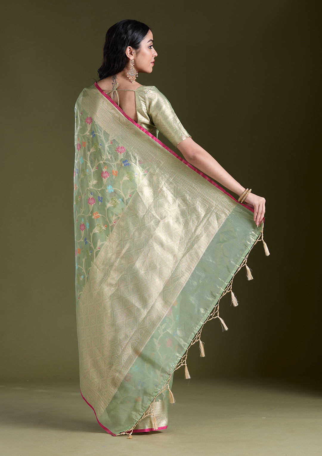 Pista Green  Zariwork (Gold) Banarasi Silk Saree