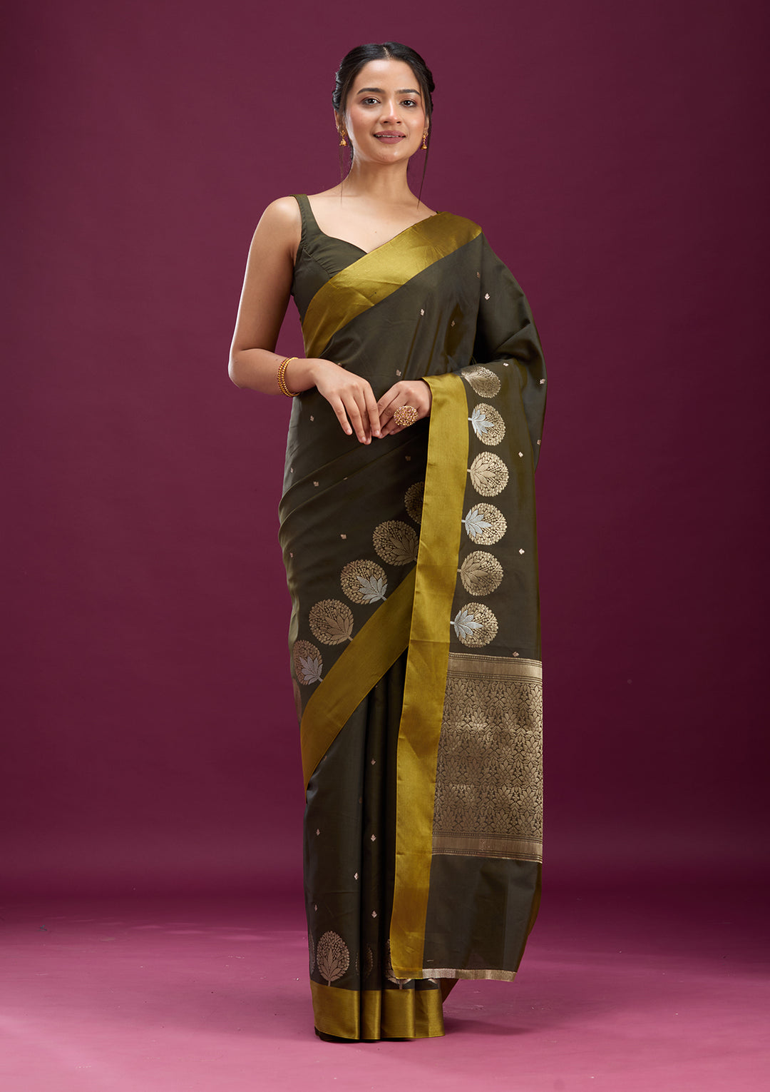 Mehendi Zariwork (Gold) Silk Saree