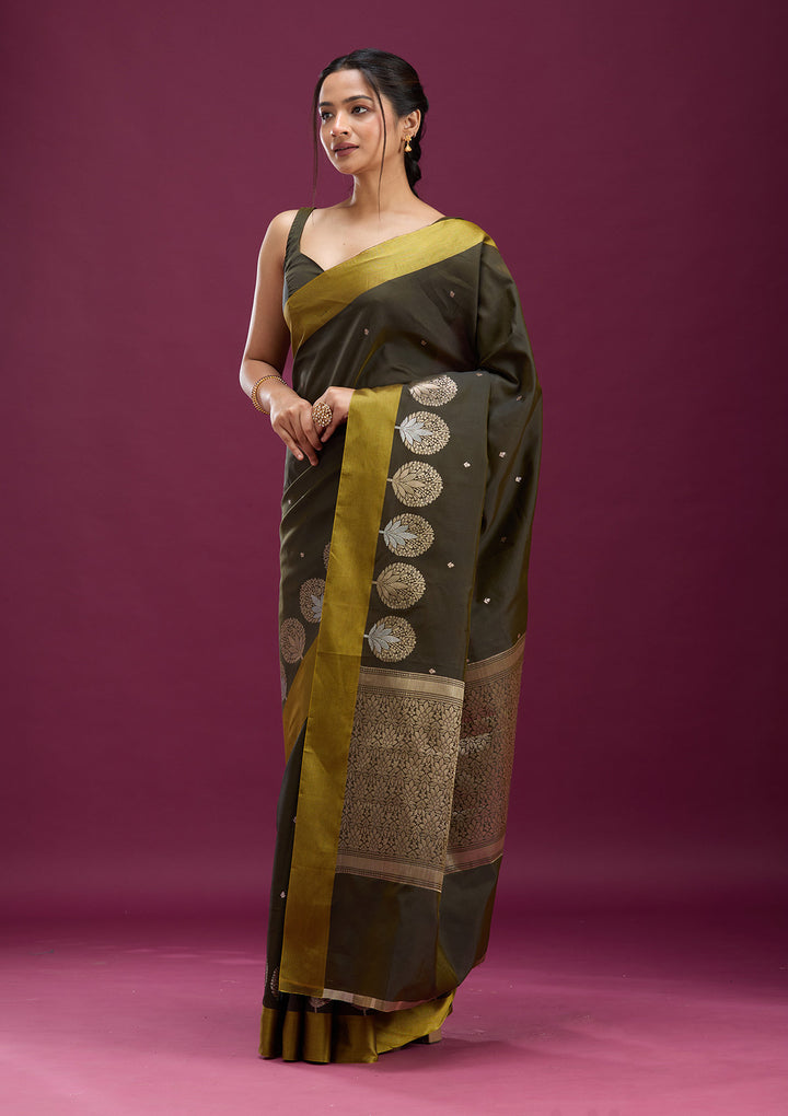 Mehendi Zariwork (Gold) Silk Saree