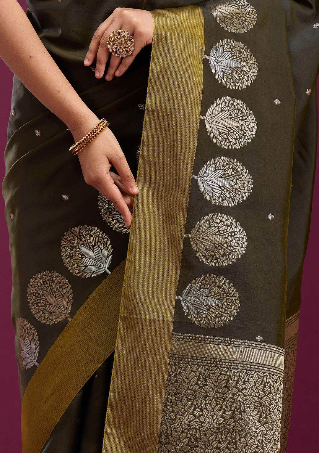 Mehendi Zariwork (Gold) Silk Saree