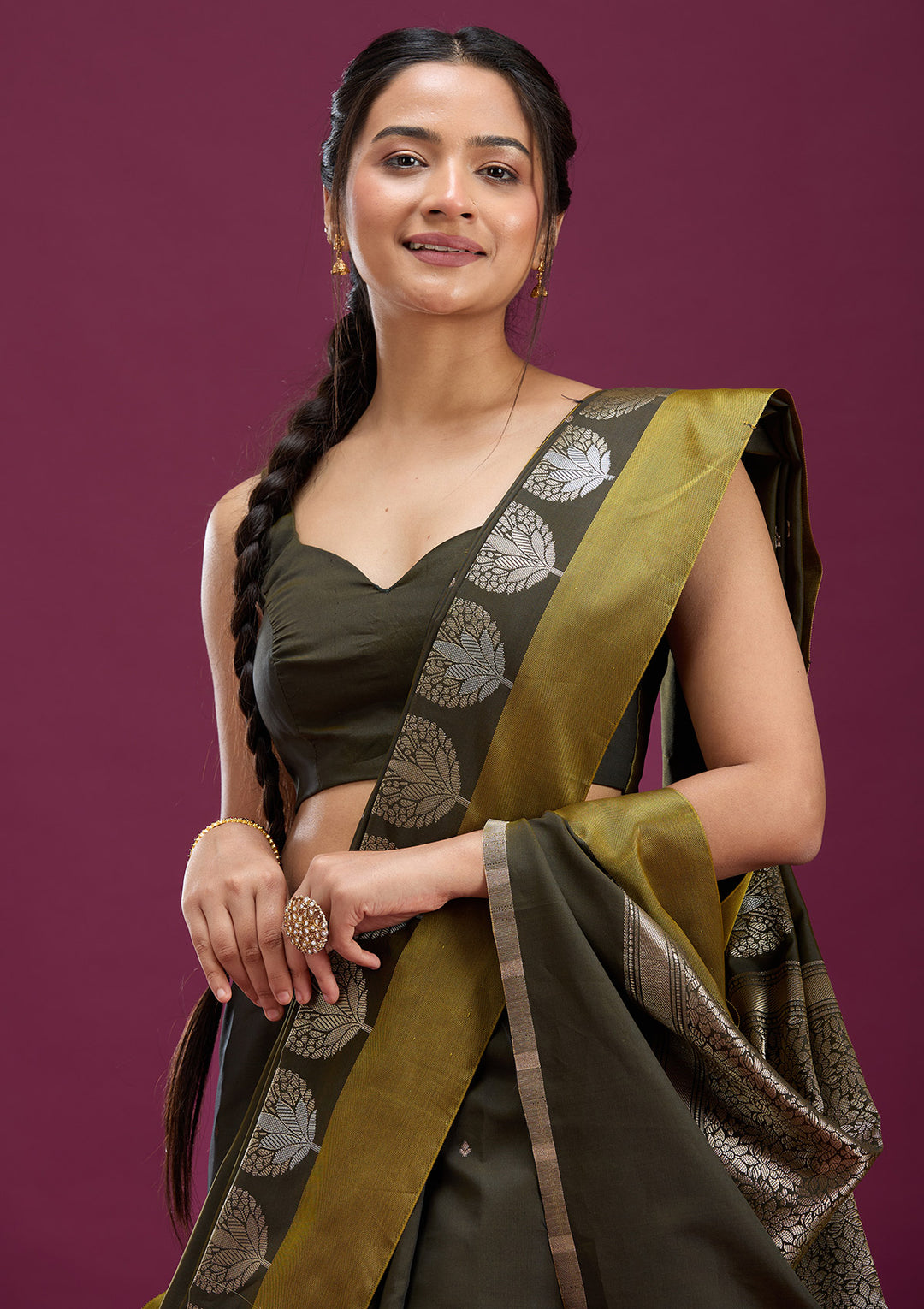 Mehendi Zariwork (Gold) Silk Saree