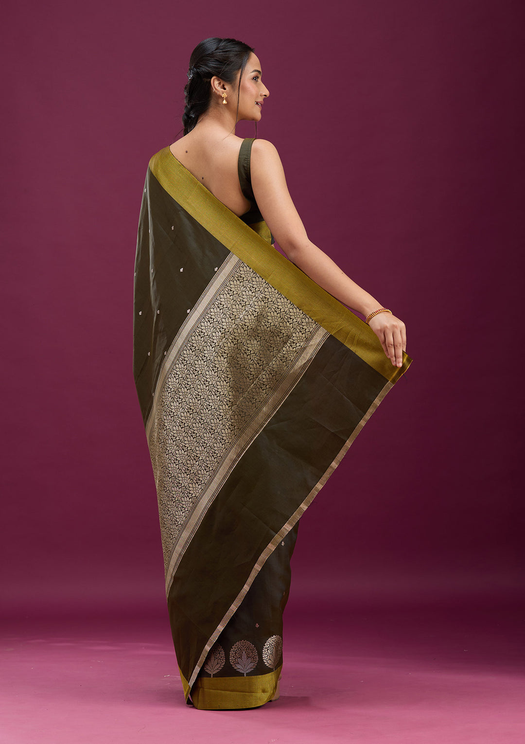 Mehendi Zariwork (Gold) Silk Saree