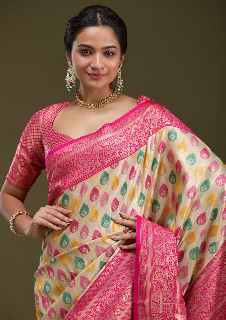Magenta Pink Zariwork (Gold) Silk Saree