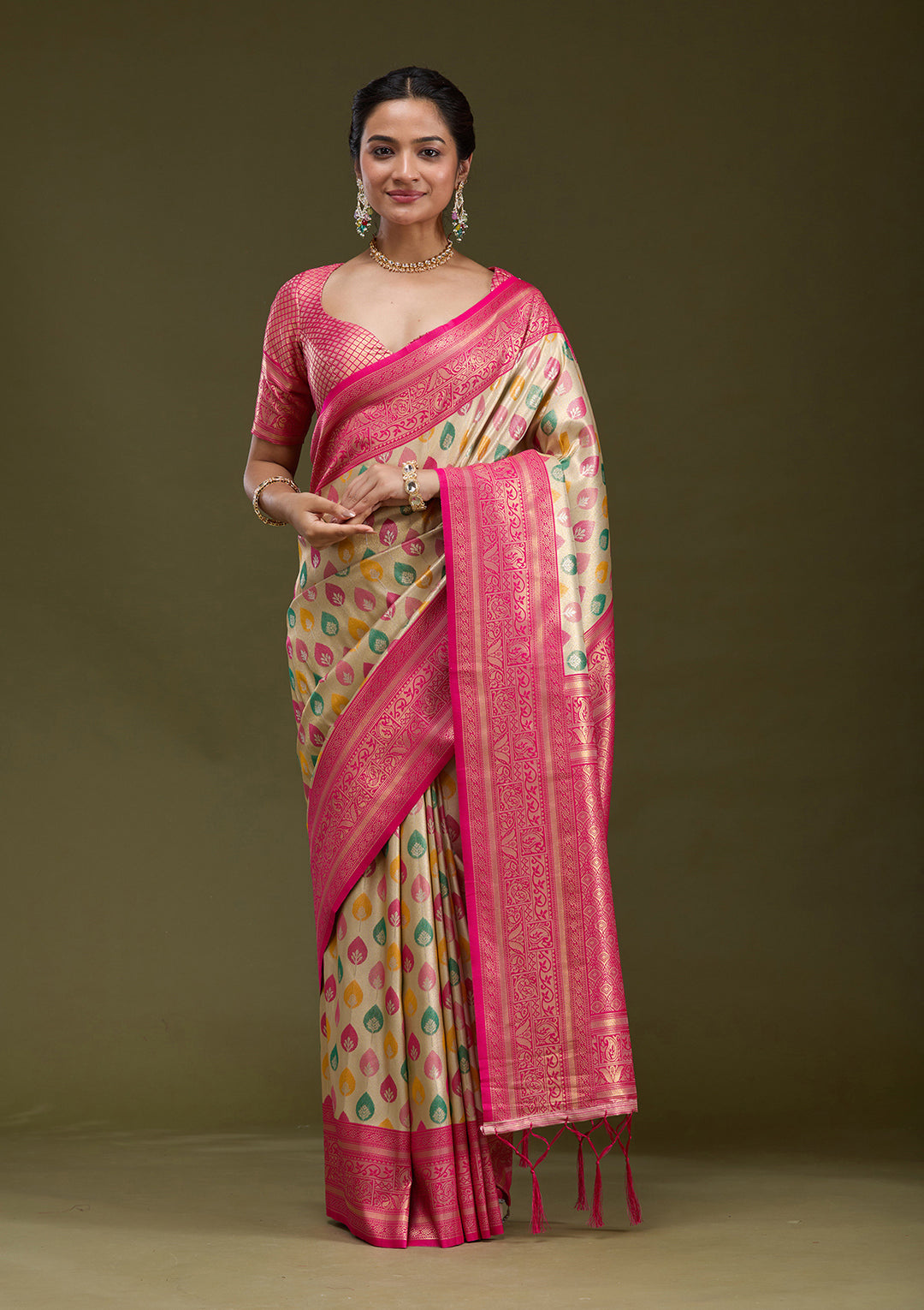 Magenta Pink Zariwork (Gold) Silk Saree