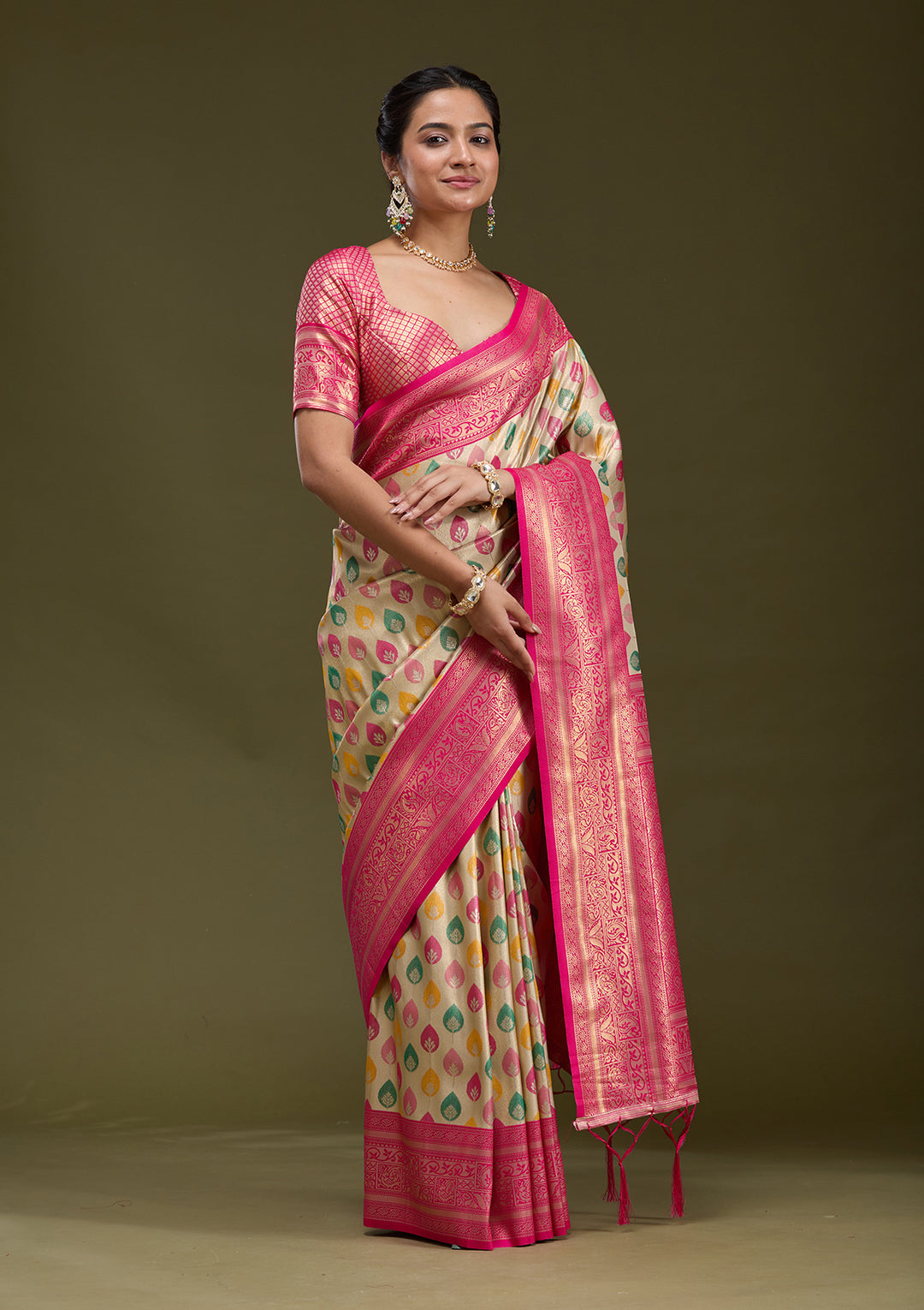 Magenta Pink Zariwork (Gold) Silk Saree