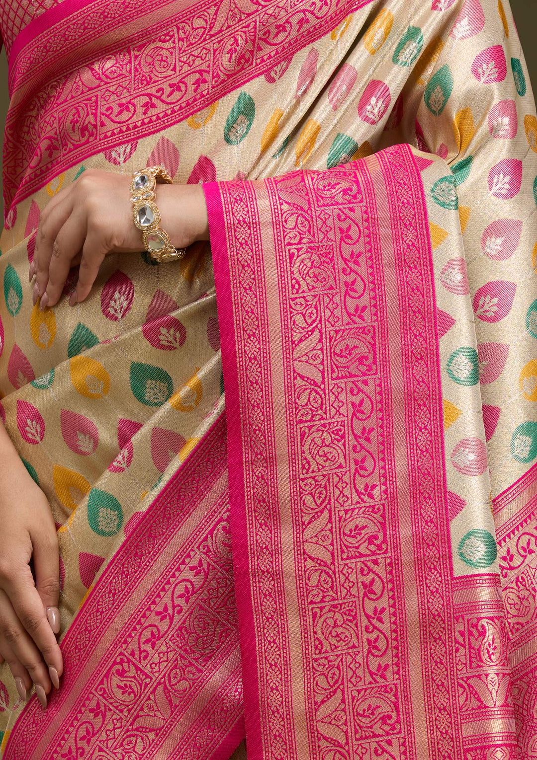 Magenta Pink Zariwork (Gold) Silk Saree