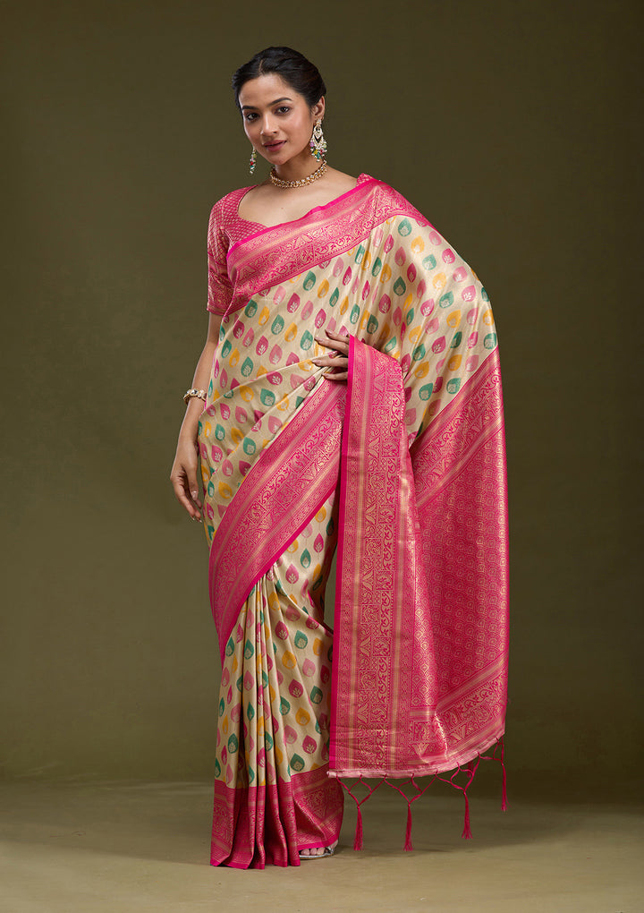 Magenta Pink Zariwork (Gold) Silk Saree