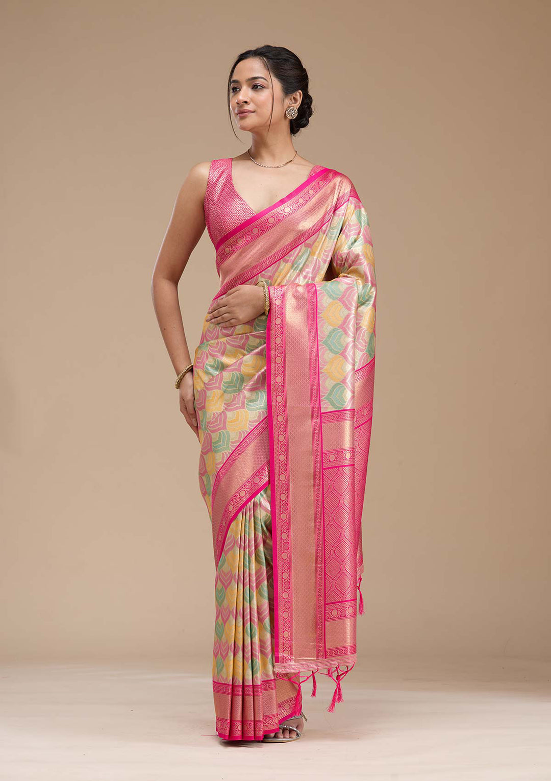 Magenta Pink Zariwork (Gold) Silk Saree