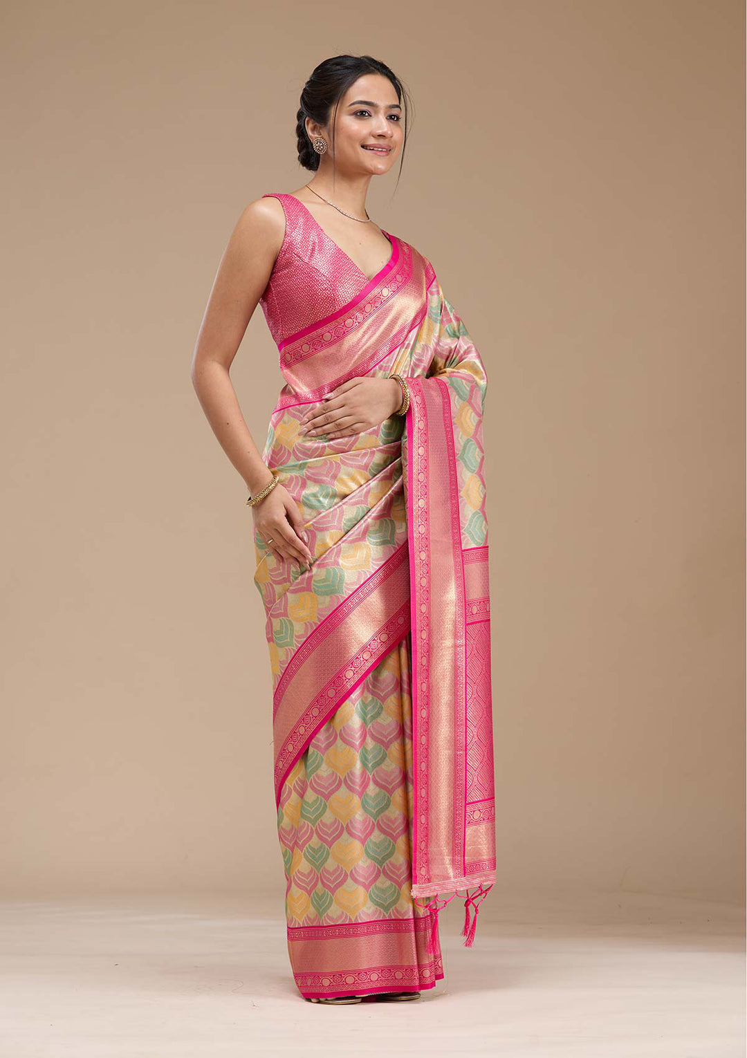 Magenta Pink Zariwork (Gold) Silk Saree