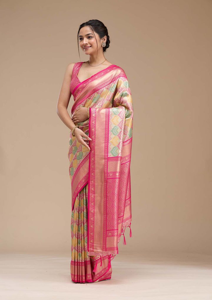 Magenta Pink Zariwork (Gold) Silk Saree