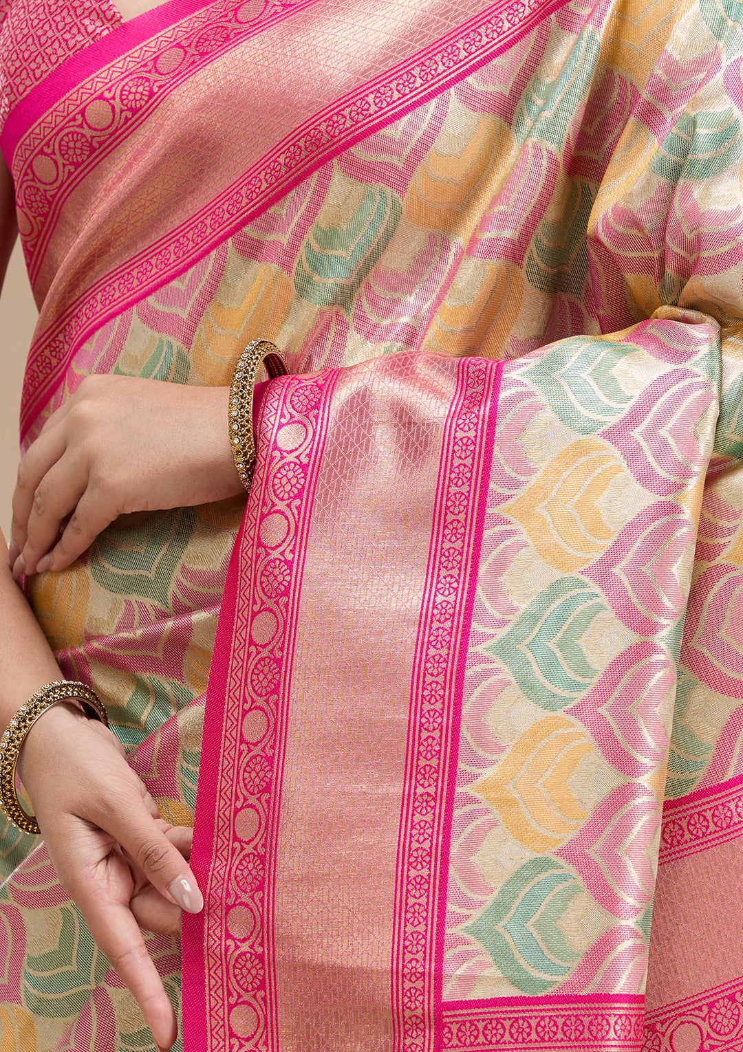 Magenta Pink Zariwork (Gold) Silk Saree