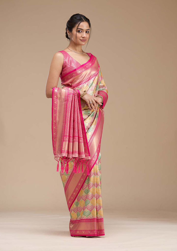 Magenta Pink Zariwork (Gold) Silk Saree