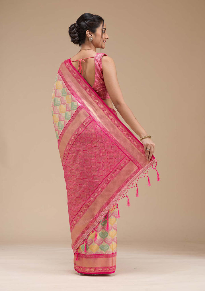 Magenta Pink Zariwork (Gold) Silk Saree