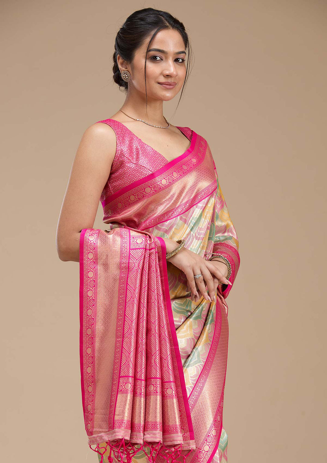 Magenta Pink Zariwork (Gold) Silk Saree