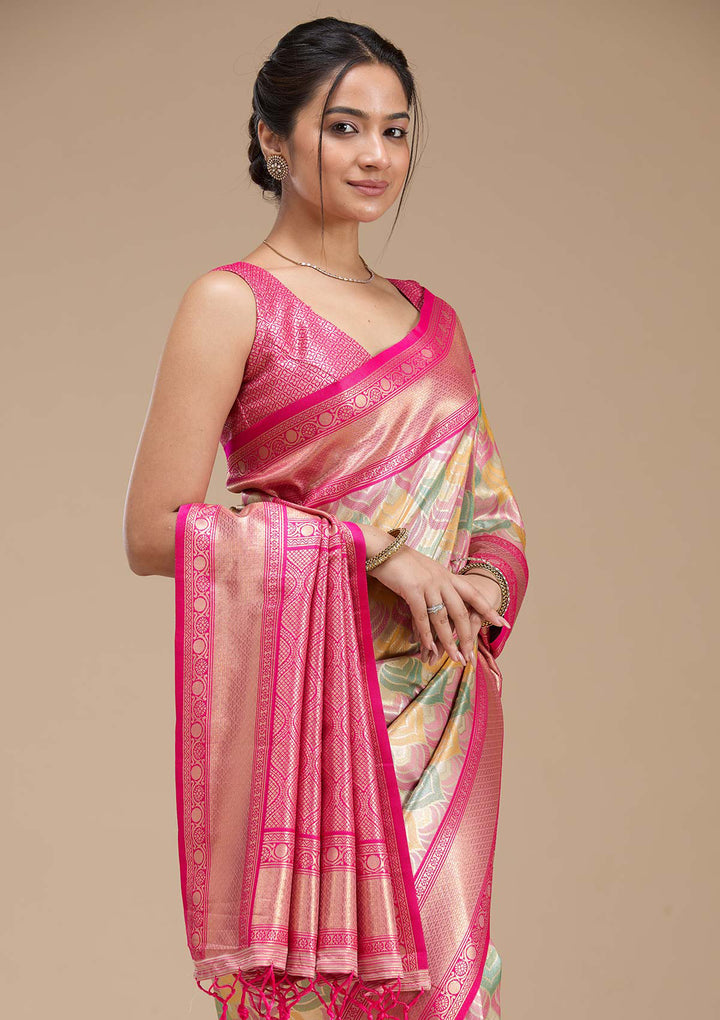 Magenta Pink Zariwork (Gold) Silk Saree