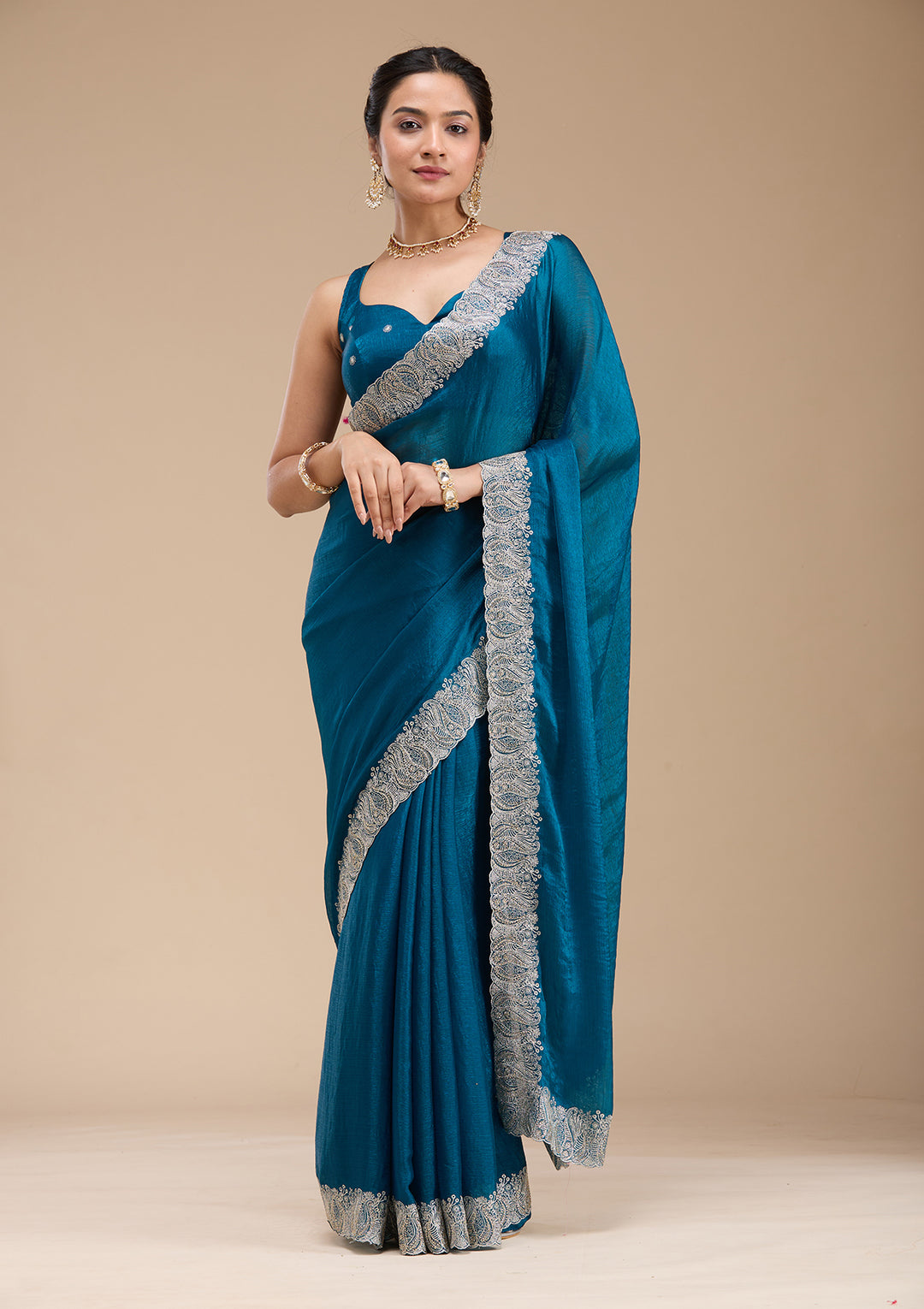 Peacock Blue Zariwork Silk Saree