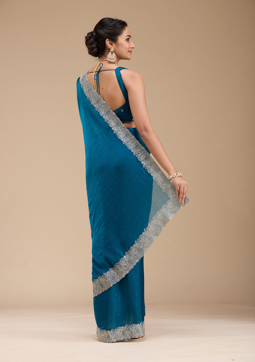 Peacock Blue Zariwork Silk Saree
