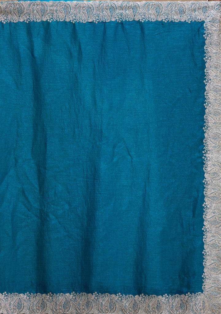 Peacock Blue Zariwork Silk Saree