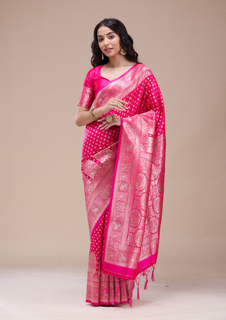 Magenta Pink Stonework Banarasi Silk Saree