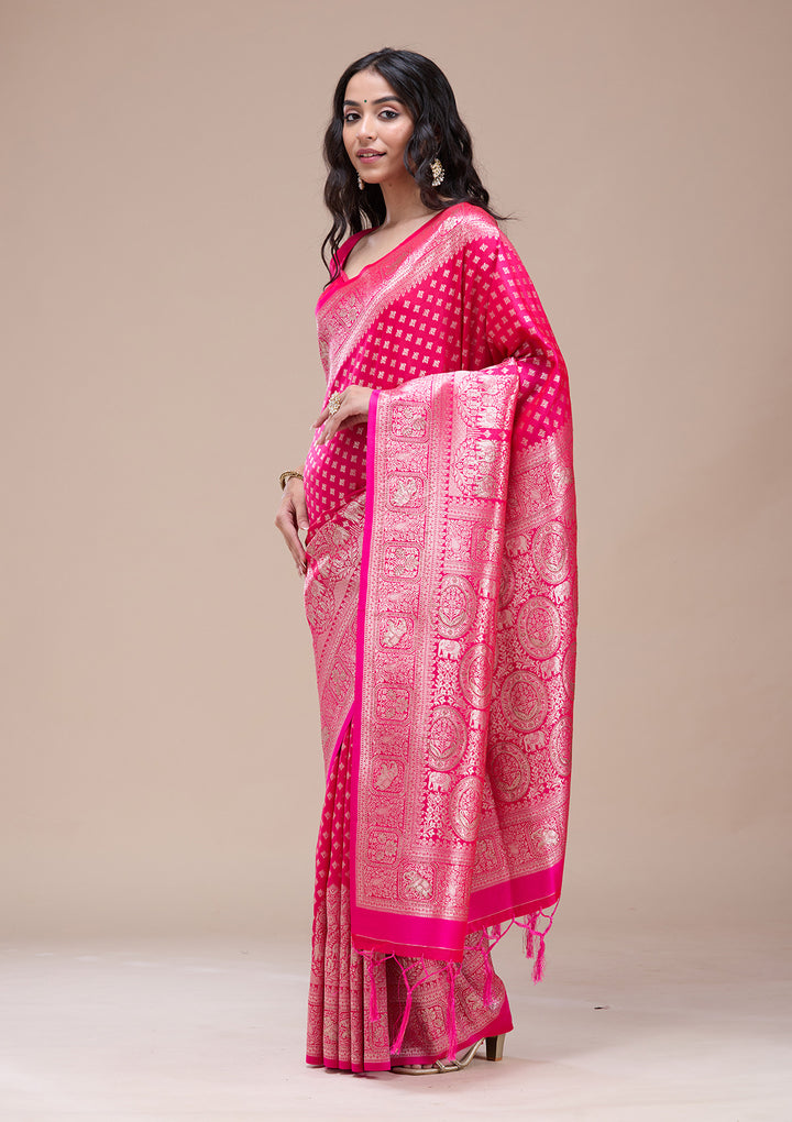 Magenta Pink Stonework Banarasi Silk Saree