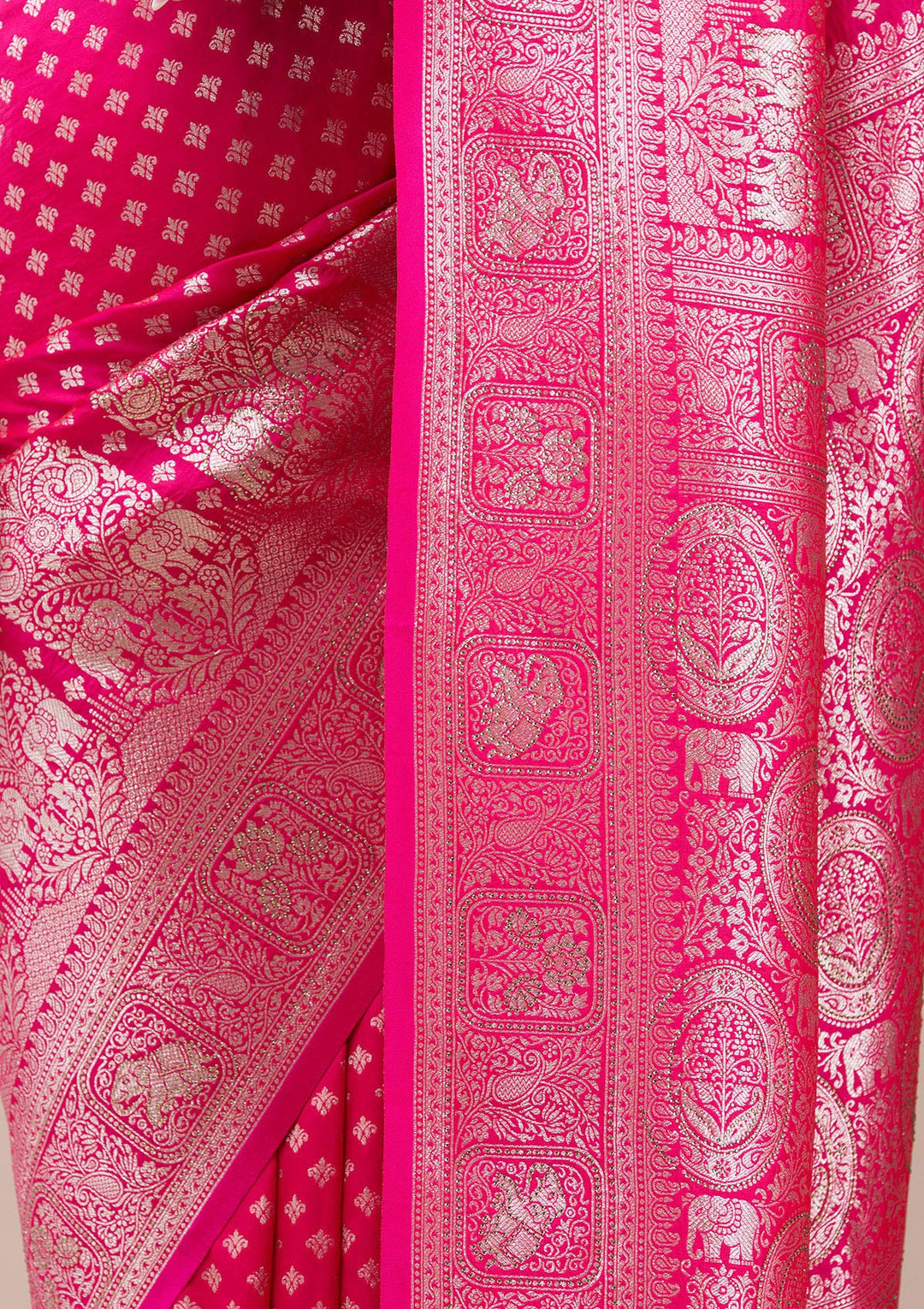 Magenta Pink Stonework Banarasi Silk Saree