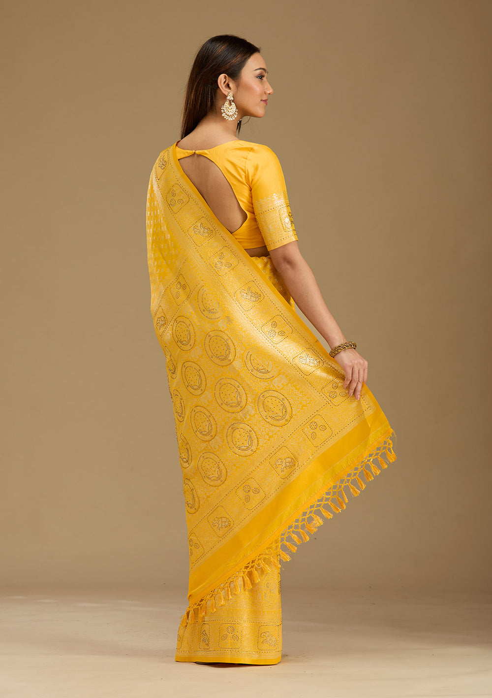 Yellow Stonework Silk Silk_Saree