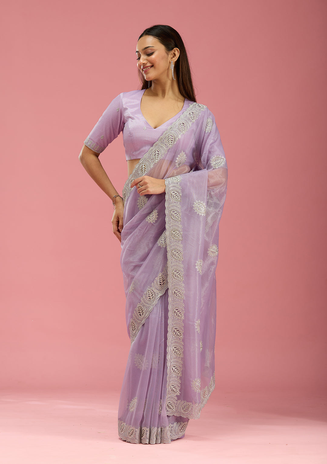 Lavender Cutwork Organza Saree